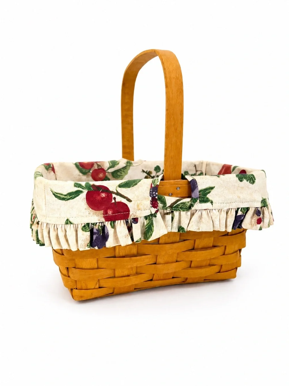 Longaberger Medium Fabric lined Fruit Basket ruffle handle 1998 vintage